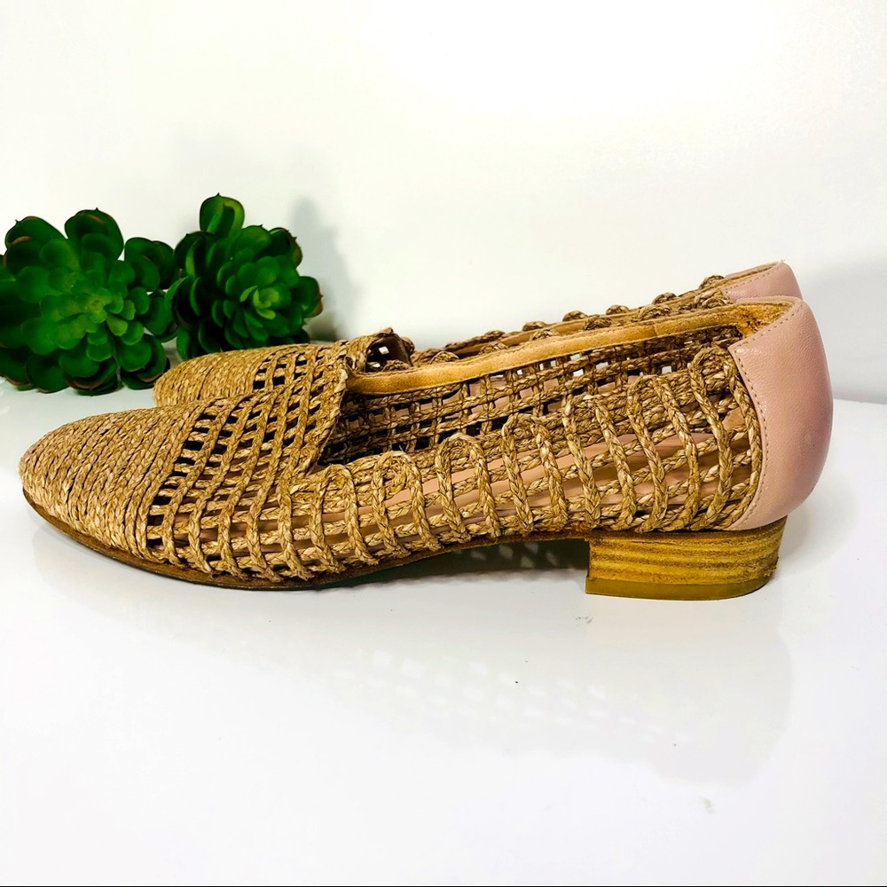 Stuart Weitzman Pink Tan Basketweave Flat Shoes